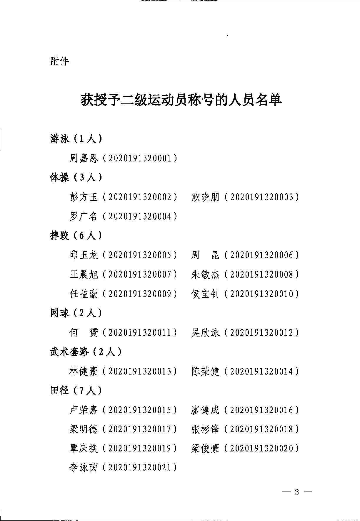 关于授予二三级运动员技术等级称号的通知