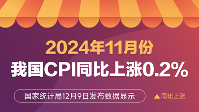图表：2024年11月份我国CPI同比上涨0.2%