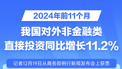 图表：2024年前11个月我国对外非金融类直接投资同比增长11.2%