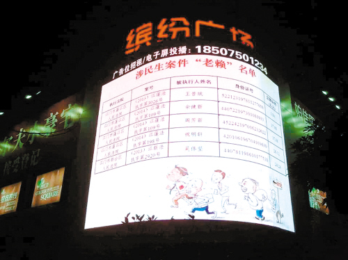 江门中院首次在户外广告屏曝光失信被执行人名