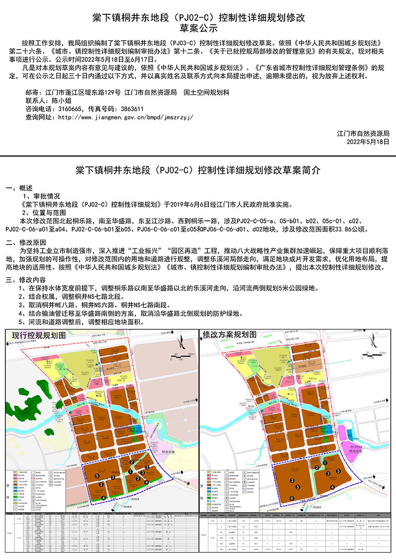 江门市棠下镇桐井东地段(pj02-c)控制性详细规划修改草案公示 江门市